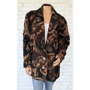 To Die For Vtg Black Tapestry Horse Blazer Jacket Women Sz L Western Equestrian